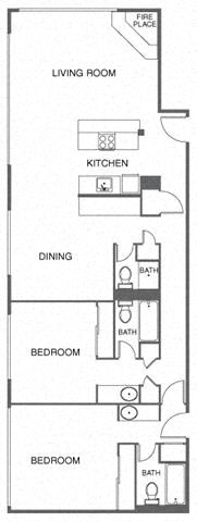 Floor plan for 2 beds, 3 baths
