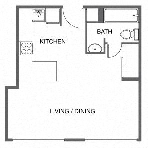 Floor plan for studio, 1 bath