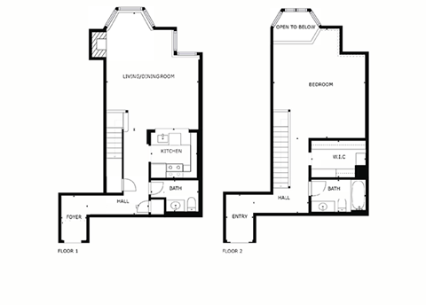 Floor plan for 1 bed, 1.5 baths