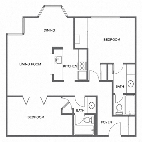 Floor plan for 2 beds, 2 baths