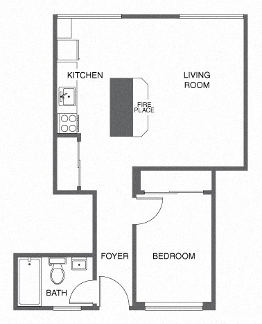 Floor plan for 1 bed, 1 bath