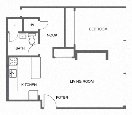 Floor plan for 1 bed, 1 bath