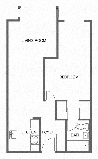Floor plan for 1 bed, 1 bath