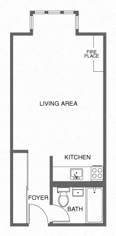 Floor plan for studio, 1 bath