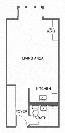 Floor plan for studio, 1 bath