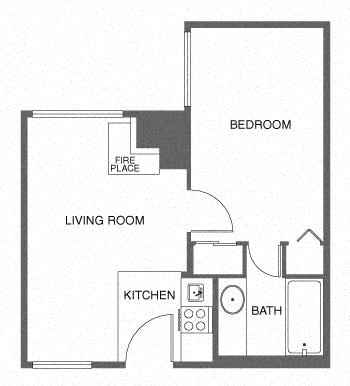 Floor plan for 1 bed, 1 bath