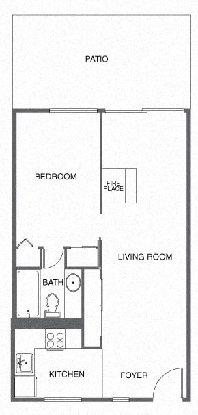 Floor plan for 1 bed, 1 bath