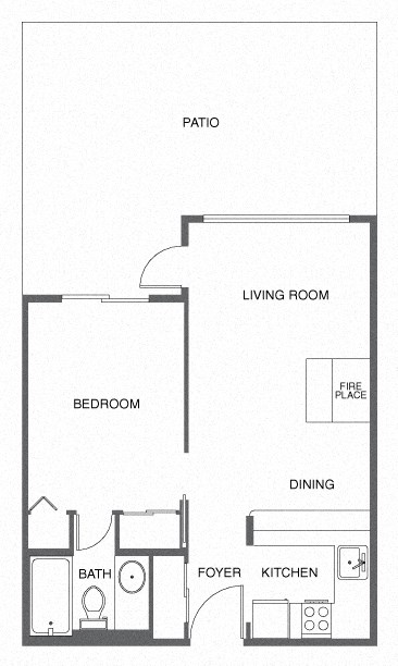 Floor plan for 1 bed, 1 bath