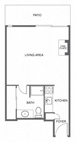 Floor plan for studio, 1 bath
