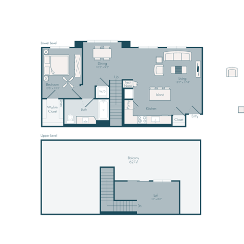 Floor plan for 1 bed, 1 bath, 1018 sqft