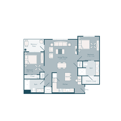 Floor plan for 2 beds, 2 baths, 1060 sqft