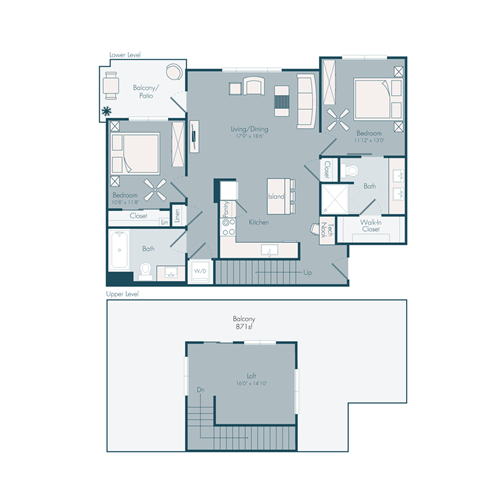 Floor plan for 2 beds, 2 baths, 1216 sqft