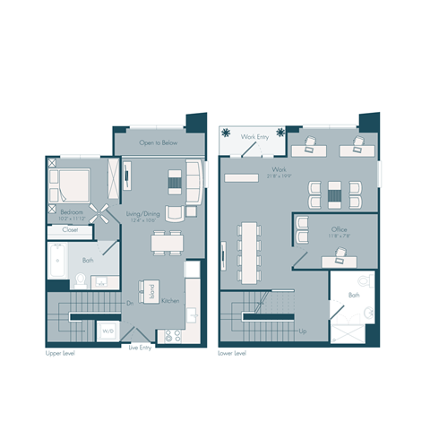 Floor plan for 1 bed, 2 baths, 1430 sqft