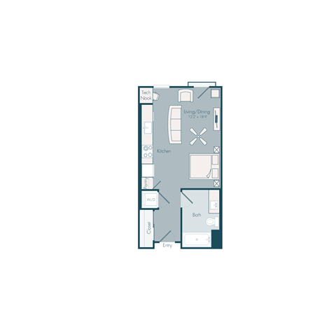 Floor plan for studio, 1 bath, 483 sqft