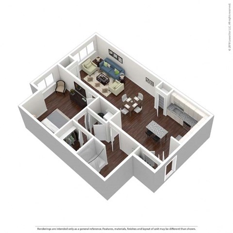 Floor plan for 1 bed, 1 bath, 931 sqft