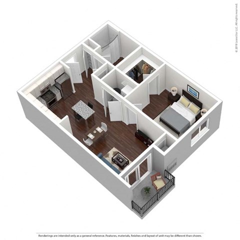 Floor plan for 1 bed, 1 bath, 685 sqft