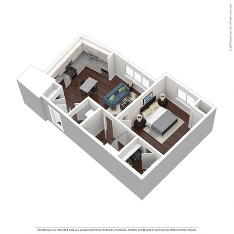 Floor plan for 1 bed, 1 bath, 708 sqft