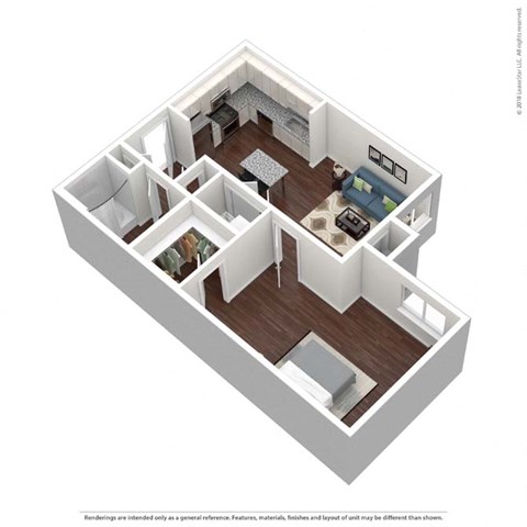 Floor plan for 1 bed, 1 bath, 777 sqft