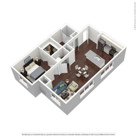 Floor plan for 1 bed, 1 bath, 844 sqft