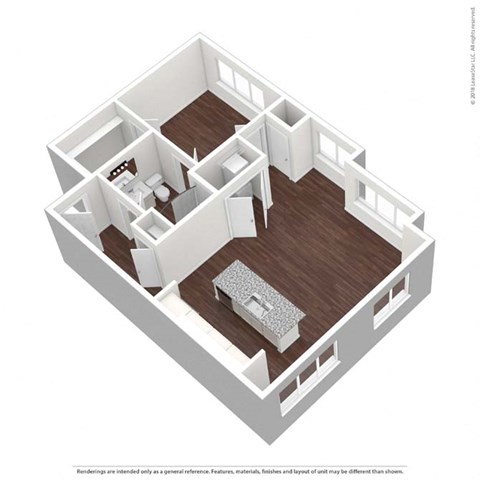 Floor plan for 1 bed, 1 bath, 855 sqft