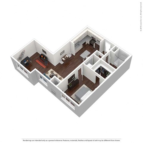 Floor plan for 1 bed, 1 bath, 895 sqft