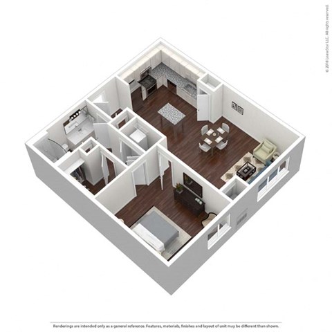 Floor plan for 1 bed, 1 bath, 905 sqft