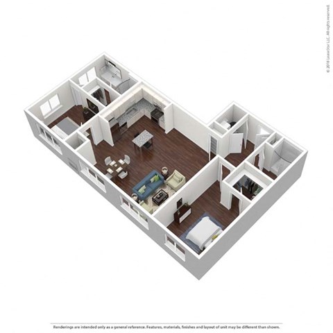 Floor plan for 2 beds, 2 baths, 1243 sqft