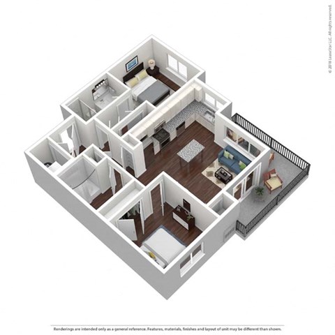 Floor plan for 2 beds, 2 baths, 899 sqft