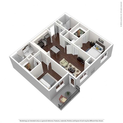 Floor plan for 2 beds, 2 baths, 1013 sqft