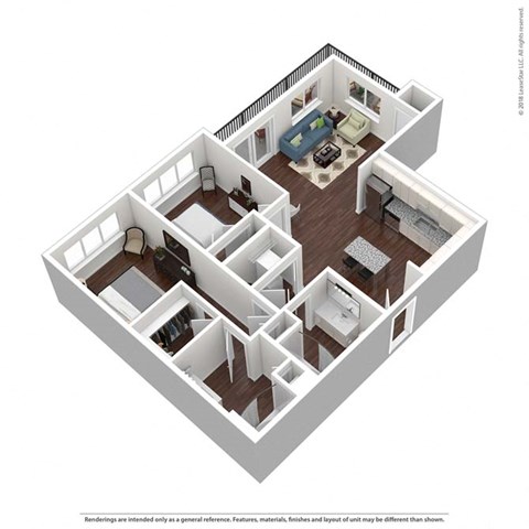 Floor plan for 2 beds, 2 baths, 1044 sqft
