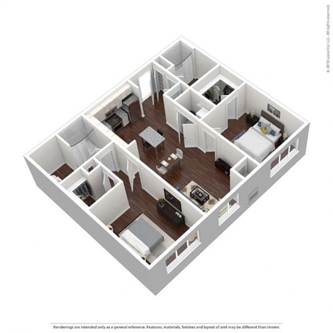 Floor plan for 2 beds, 2 baths, 1062 sqft