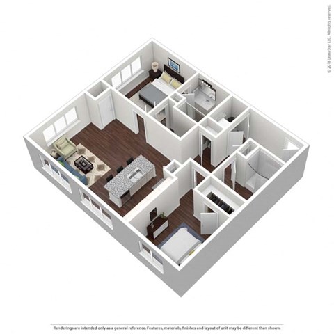 Floor plan for 2 beds, 2 baths, 1065 sqft