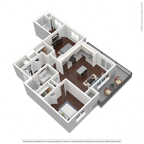 Floor plan for 2 beds, 2 baths, 1073 sqft