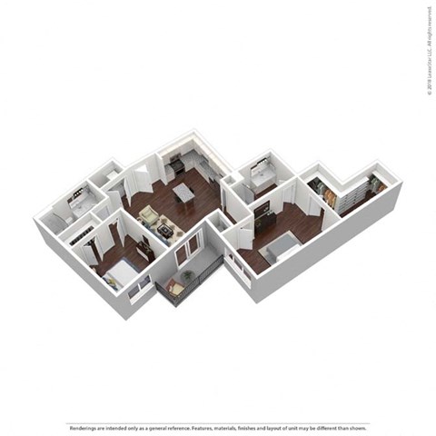 Floor plan for 2 beds, 2 baths, 1099 sqft