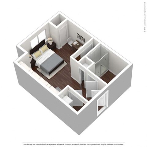 Floor plan for studio, 1 bath, 384 sqft