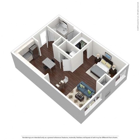 Floor plan for studio, 1 bath, 661 sqft