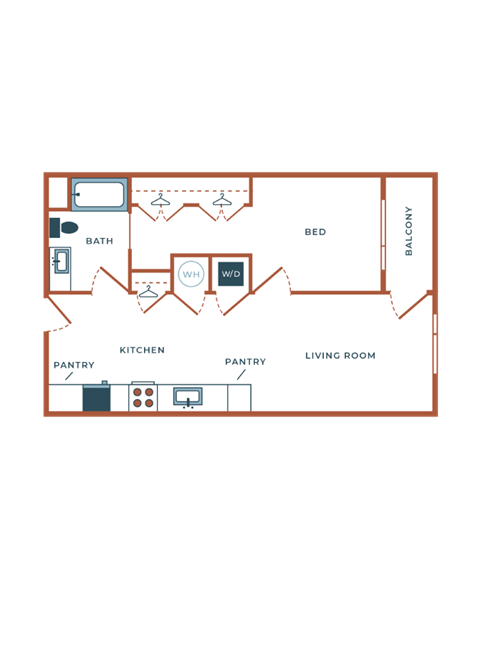 Floor plan for 1 bed, 1 bath, 732 sqft
