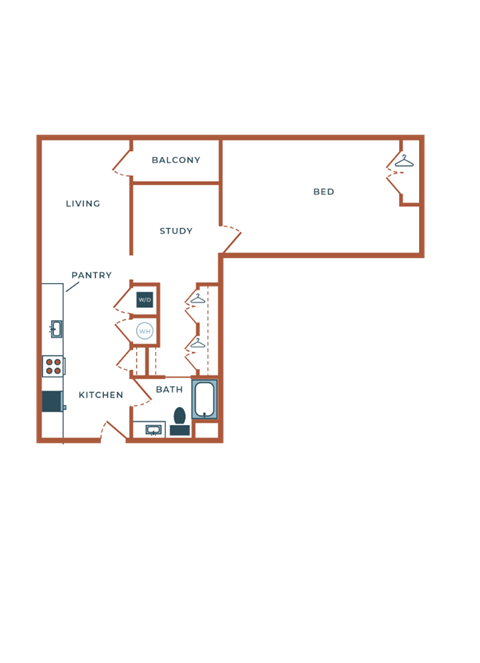 Floor plan for 1 bed, 1 bath, 1090 sqft