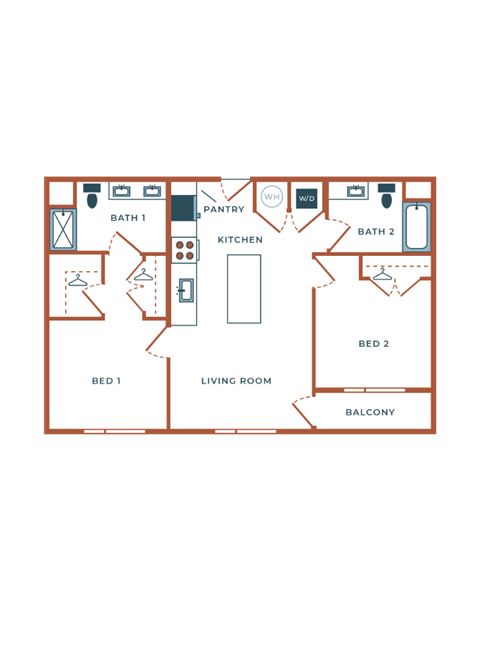 Floor plan for 2 beds, 2 baths, 1015 sqft