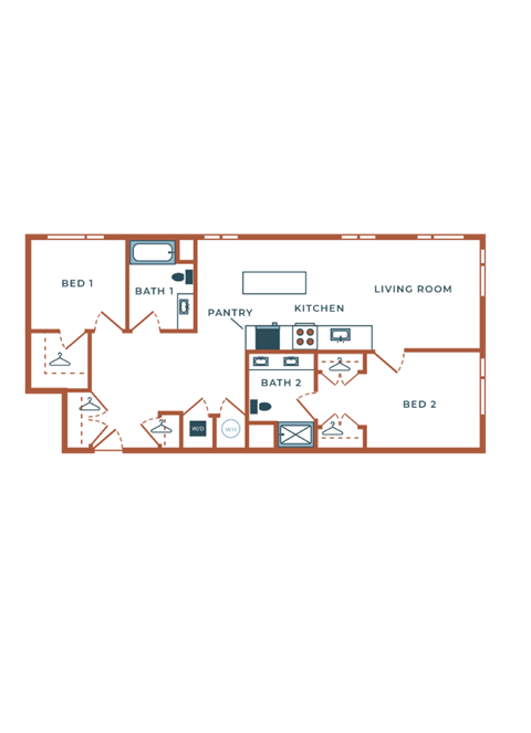 Floor plan for 2 beds, 2 baths, 1206 sqft
