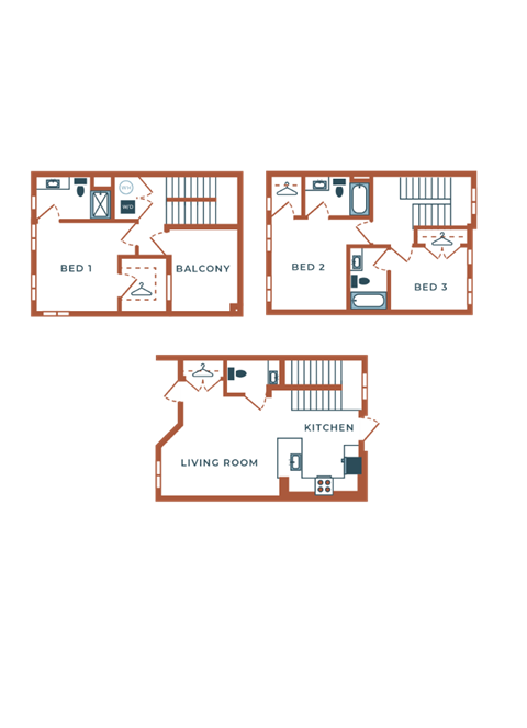 Floor plan for 3 beds, 3 baths, 1667 sqft