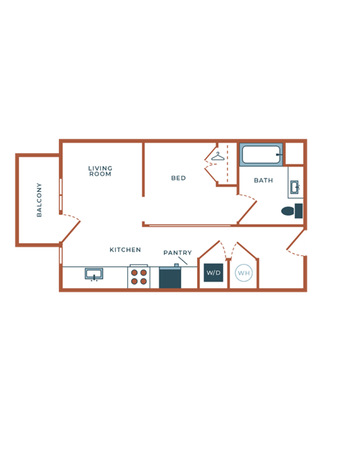 Floor plan for studio, 1 bath, 546 sqft