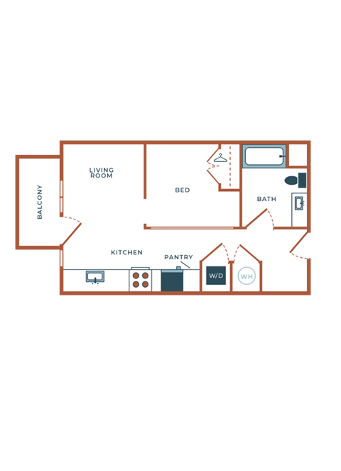 Floor plan for studio, 1 bath, 546 sqft