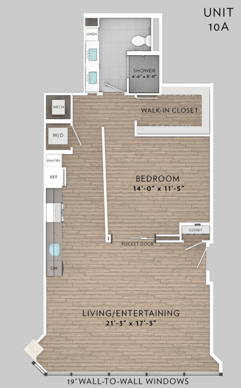 Floor plan for 1 bed, 1 bath, 963 sqft