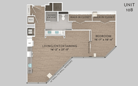 Floor plan for 1 bed, 1 bath, 991 sqft