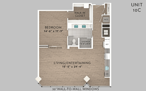 Floor plan for 1 bed, 1 bath, 995 sqft