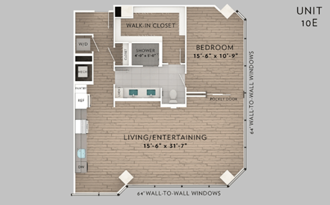 Floor plan for 1 bed, 1 bath, 1062 sqft