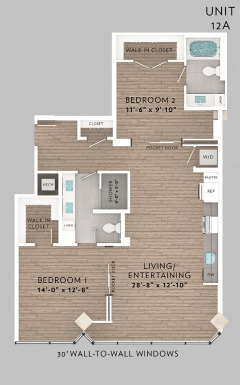Floor plan for 2 beds, 2 baths, 1150 sqft
