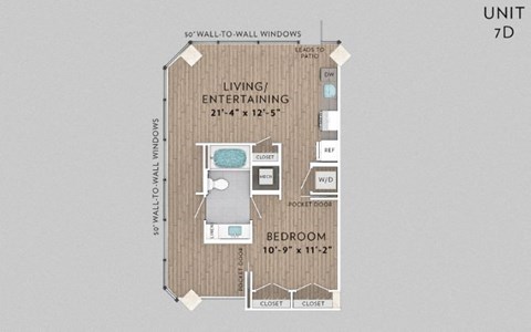 Floor plan for 1 bed, 1 bath, 718 sqft
