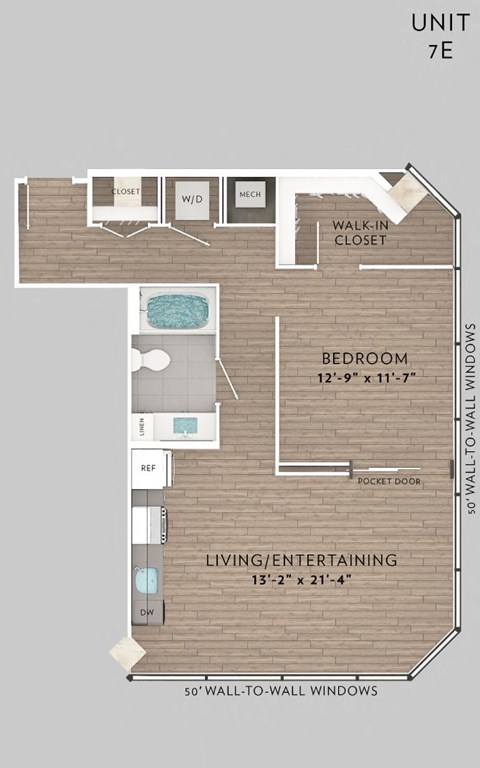 Floor plan for 1 bed, 1 bath, 775 sqft